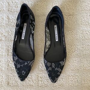 Black Lace Manolo Blahnik Flats sz 37.5